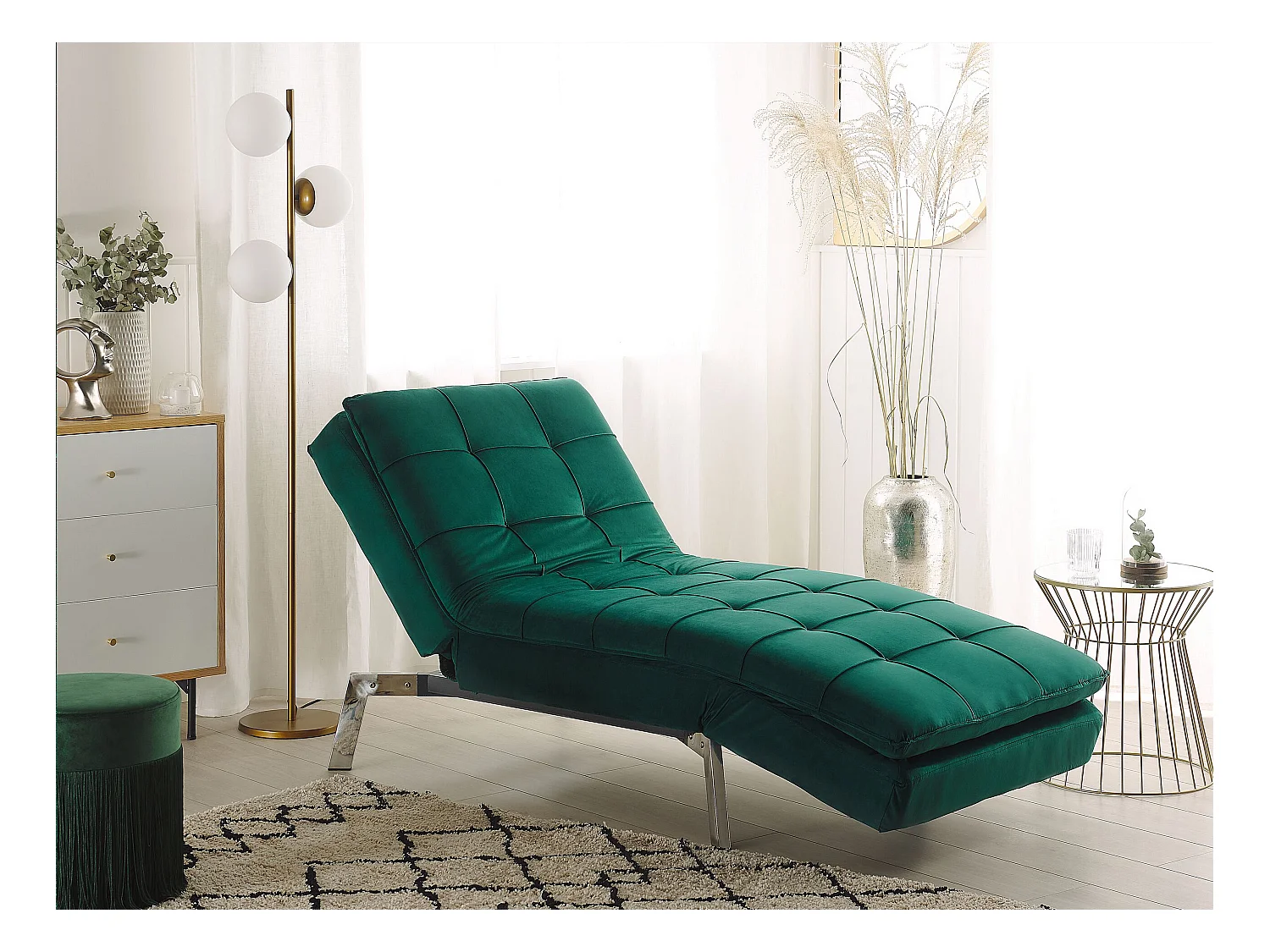 Chaise longue LOIRET Fluweel Smaragdgroen