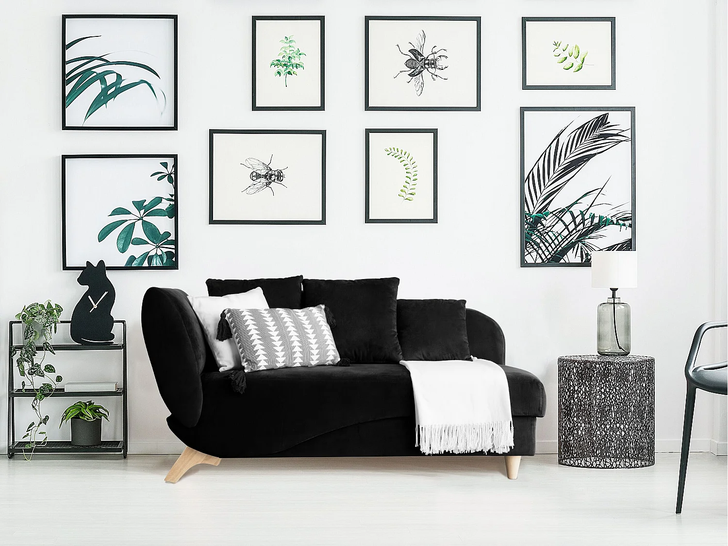 Chaise longue côté droit en velours noir MERI