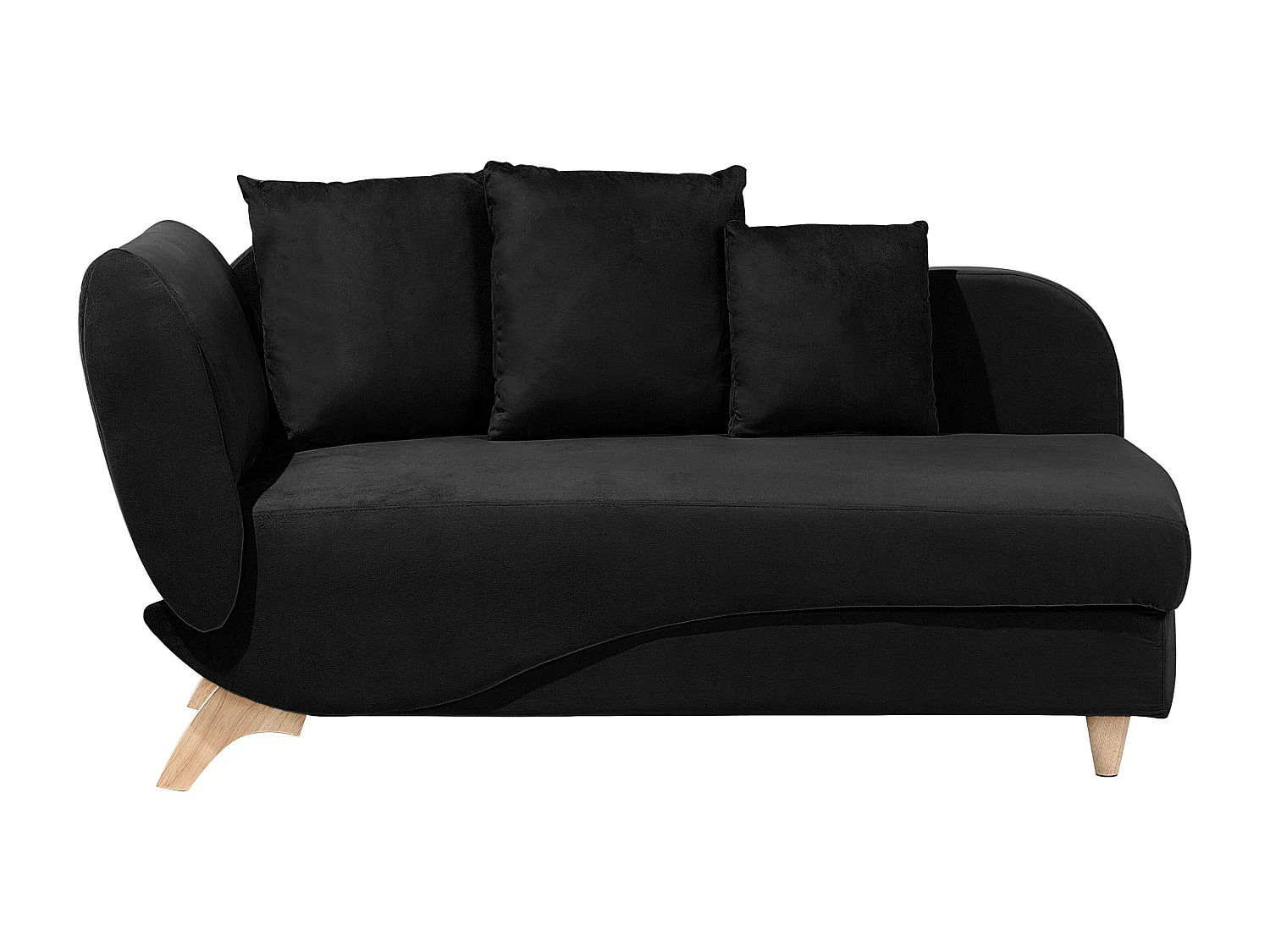 Chaise longue côté droit en velours noir MERI