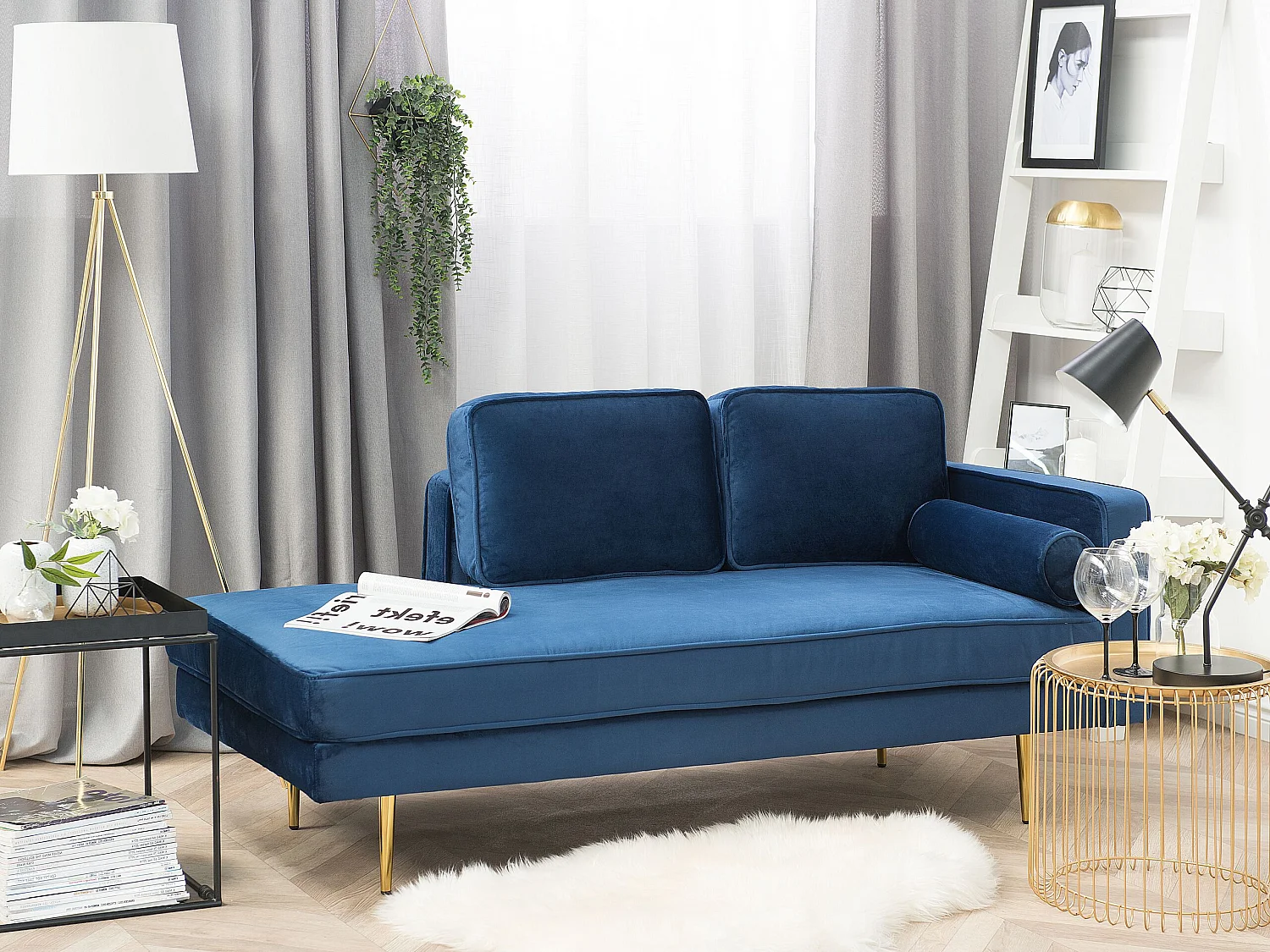 Right-Hand Chaise Longue MIRAMAS Velvet Navy Blue
