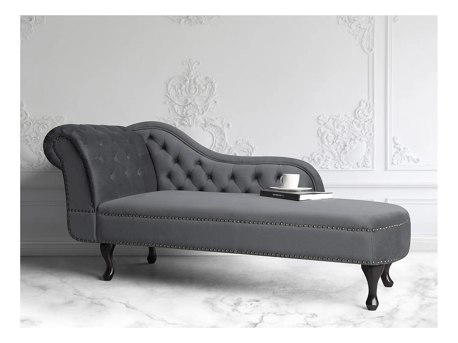 Chaise longue côté droite NIMES Velours Gris