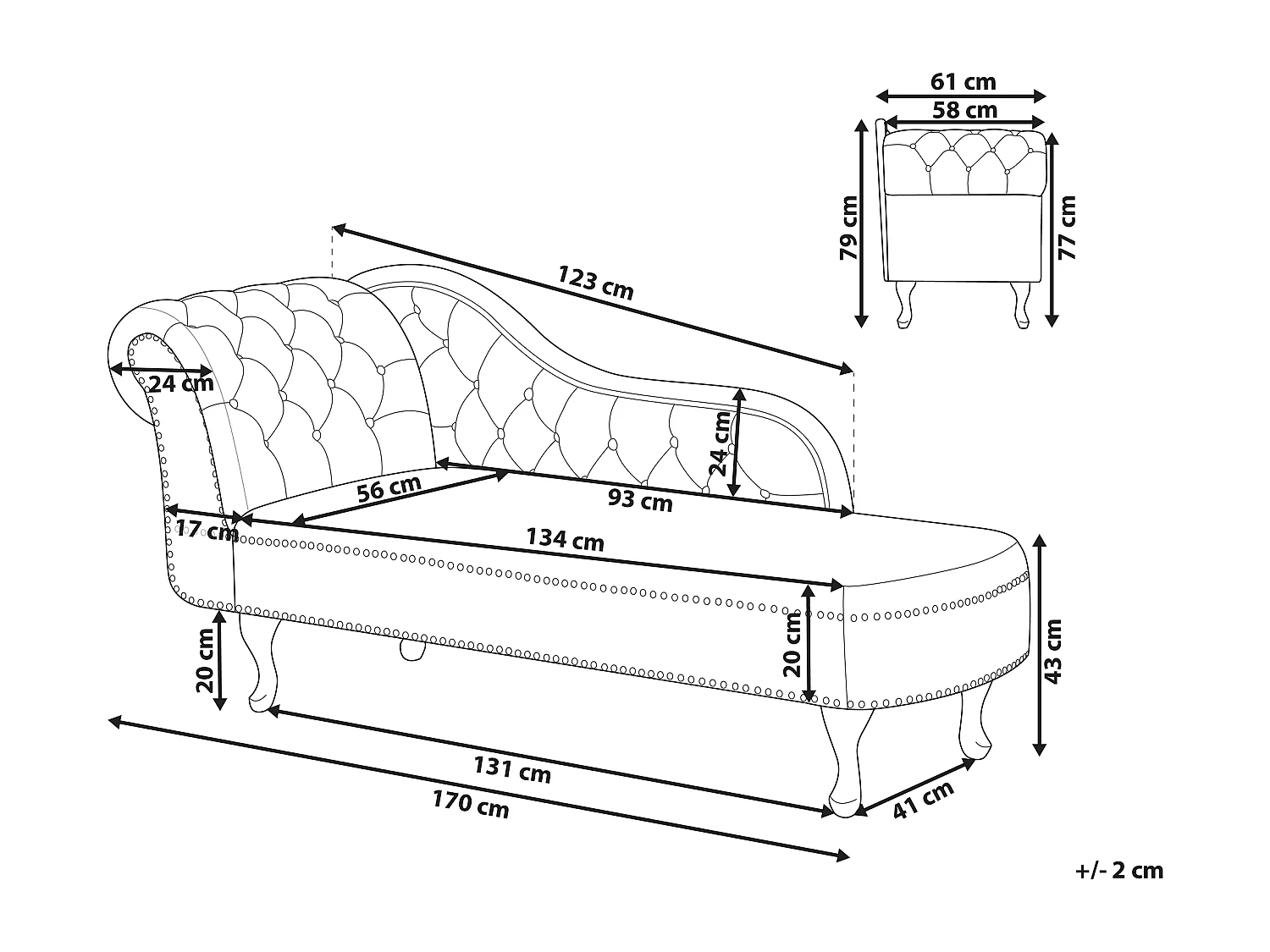 Linkszijdige chaise longue NIMES Fluweel Grijs