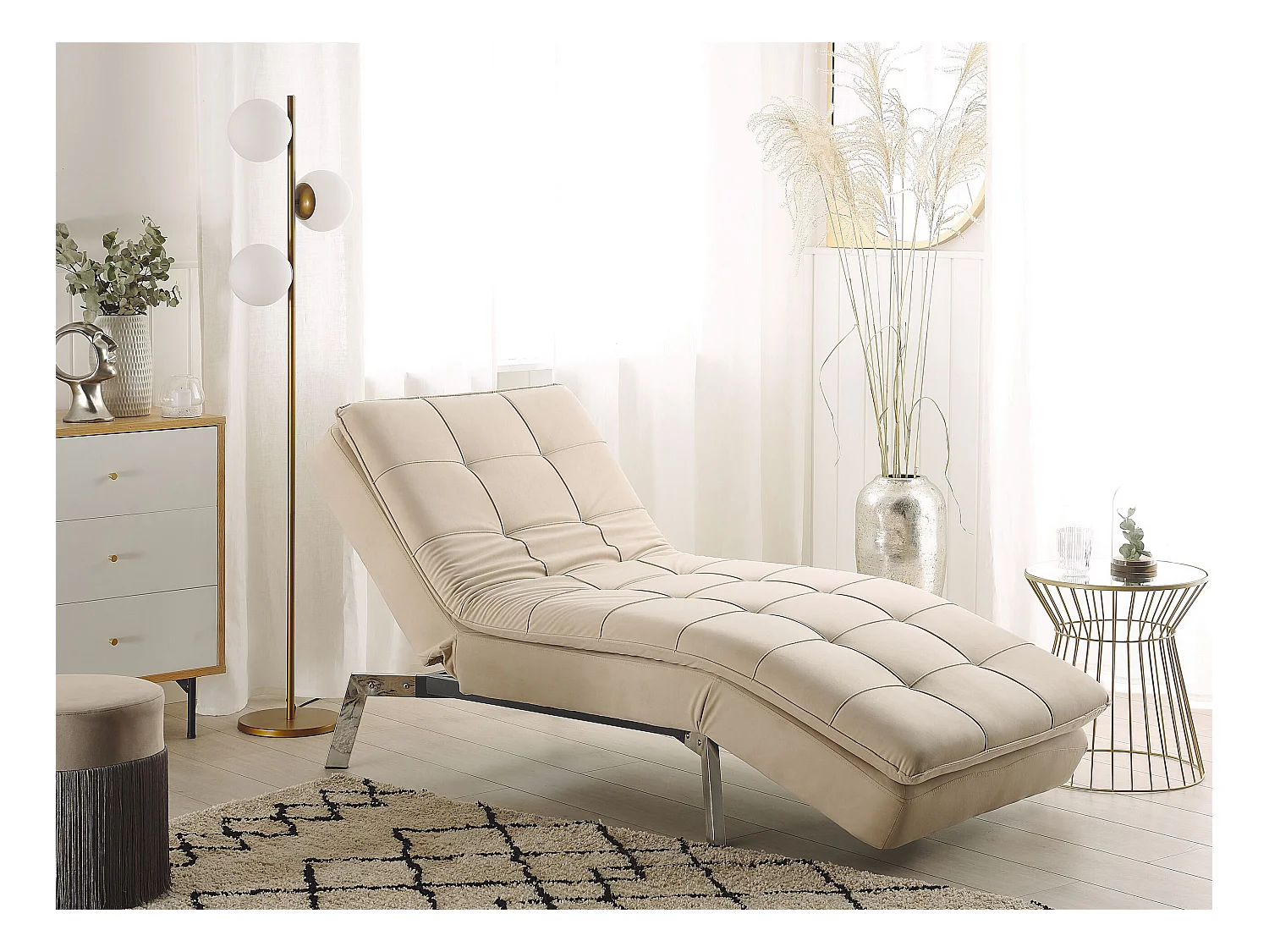 Chaise longue LOIRET Velours Beige