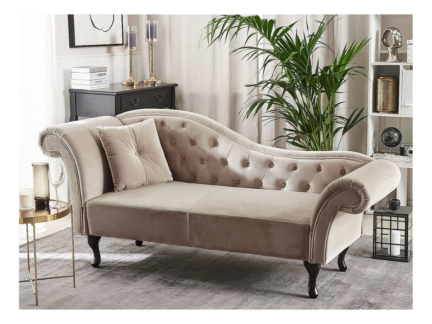 Chaise longue côté droite LATTES Velours Beige