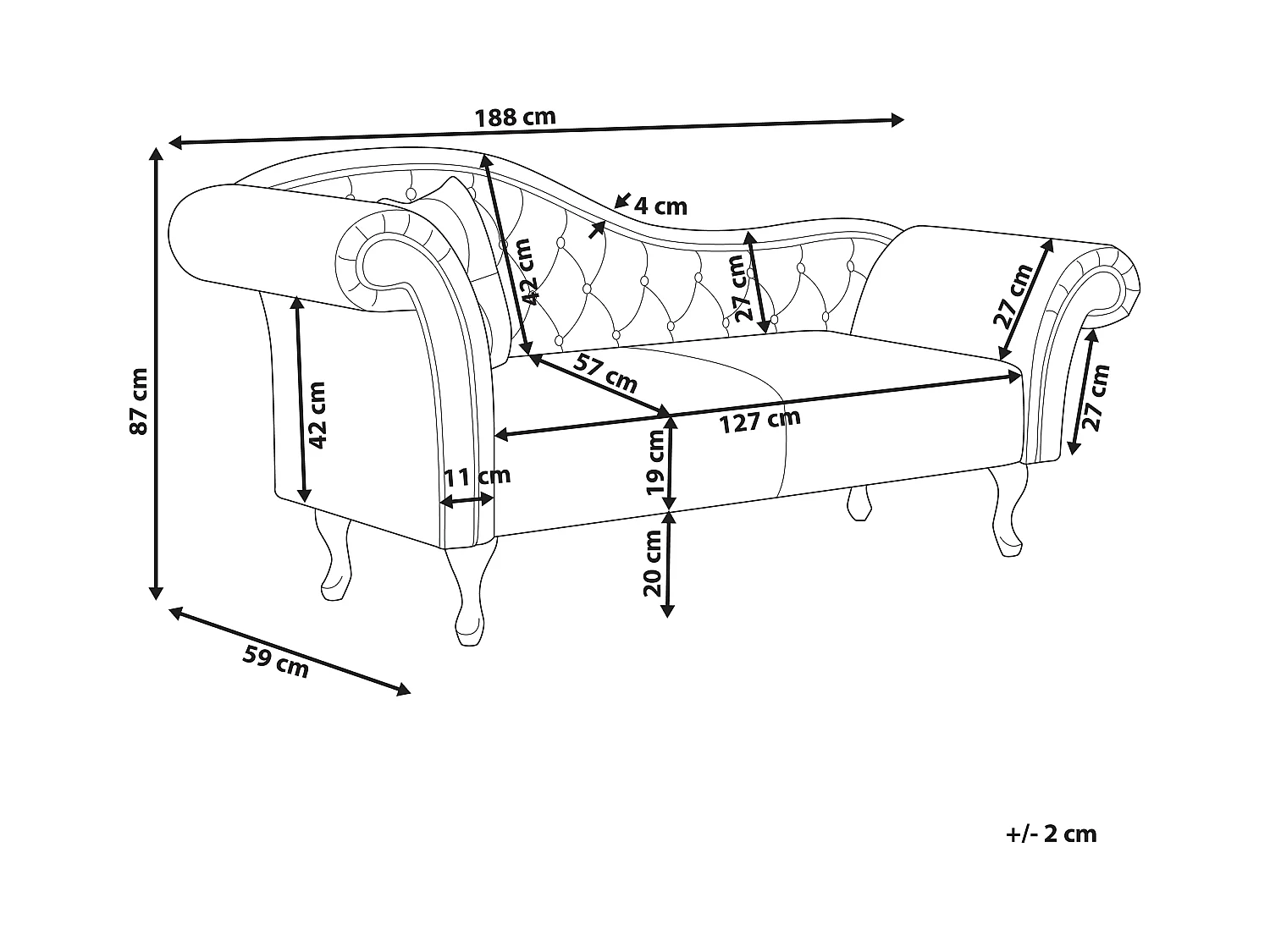 Chaise longue côté droite LATTES Velours Beige