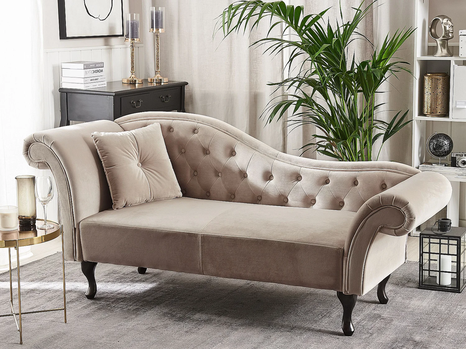 Left-Hand Chaise Longue LATTES Velvet Beige