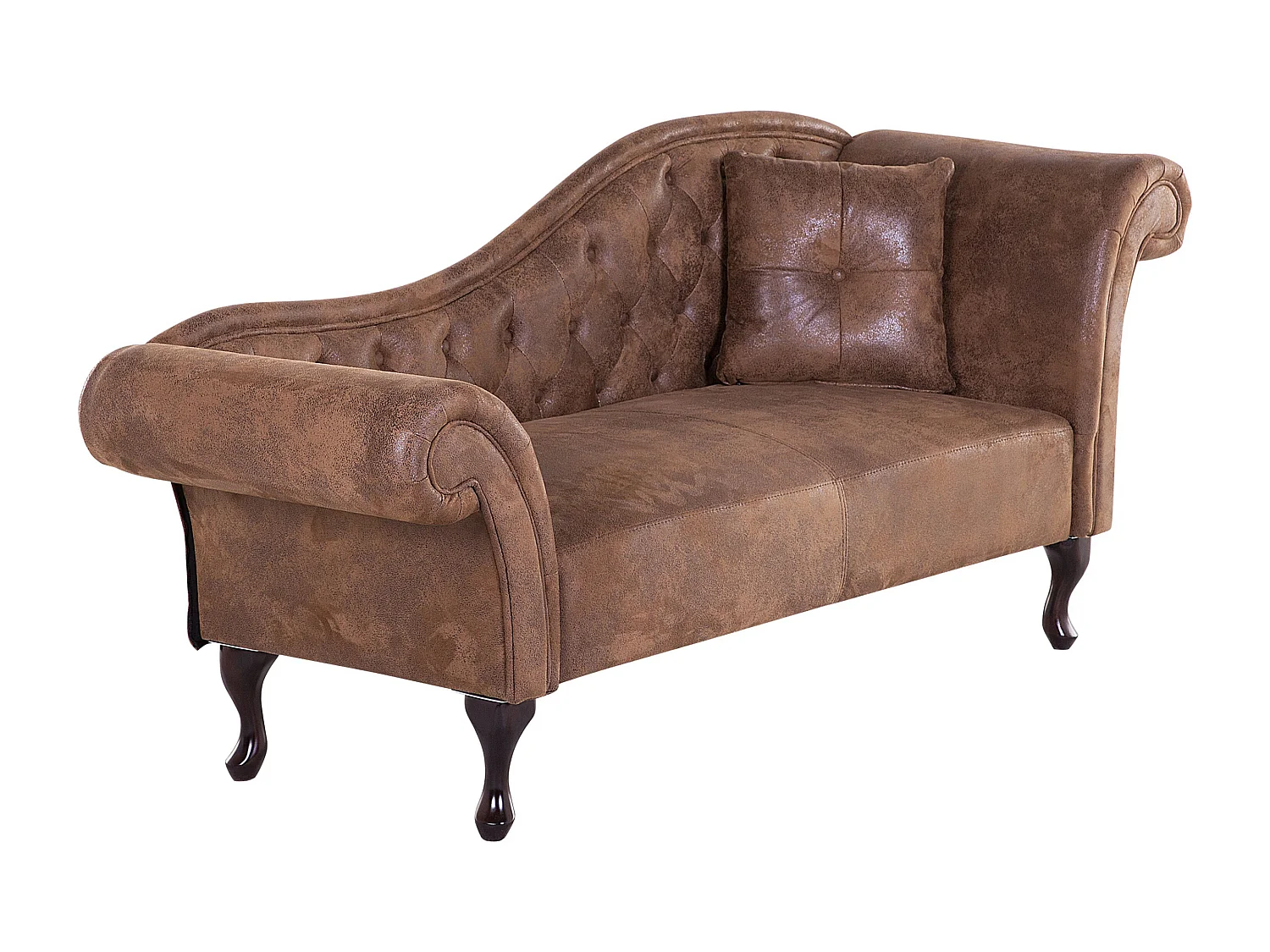 Chaiselongue im Chesterfield Style rechtsseitig Kunstleder hellbraun Lattes