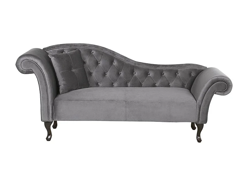 Chaiselongue Samt grau links gesteppt mit Kissen Chesterfield-Stil Lattes