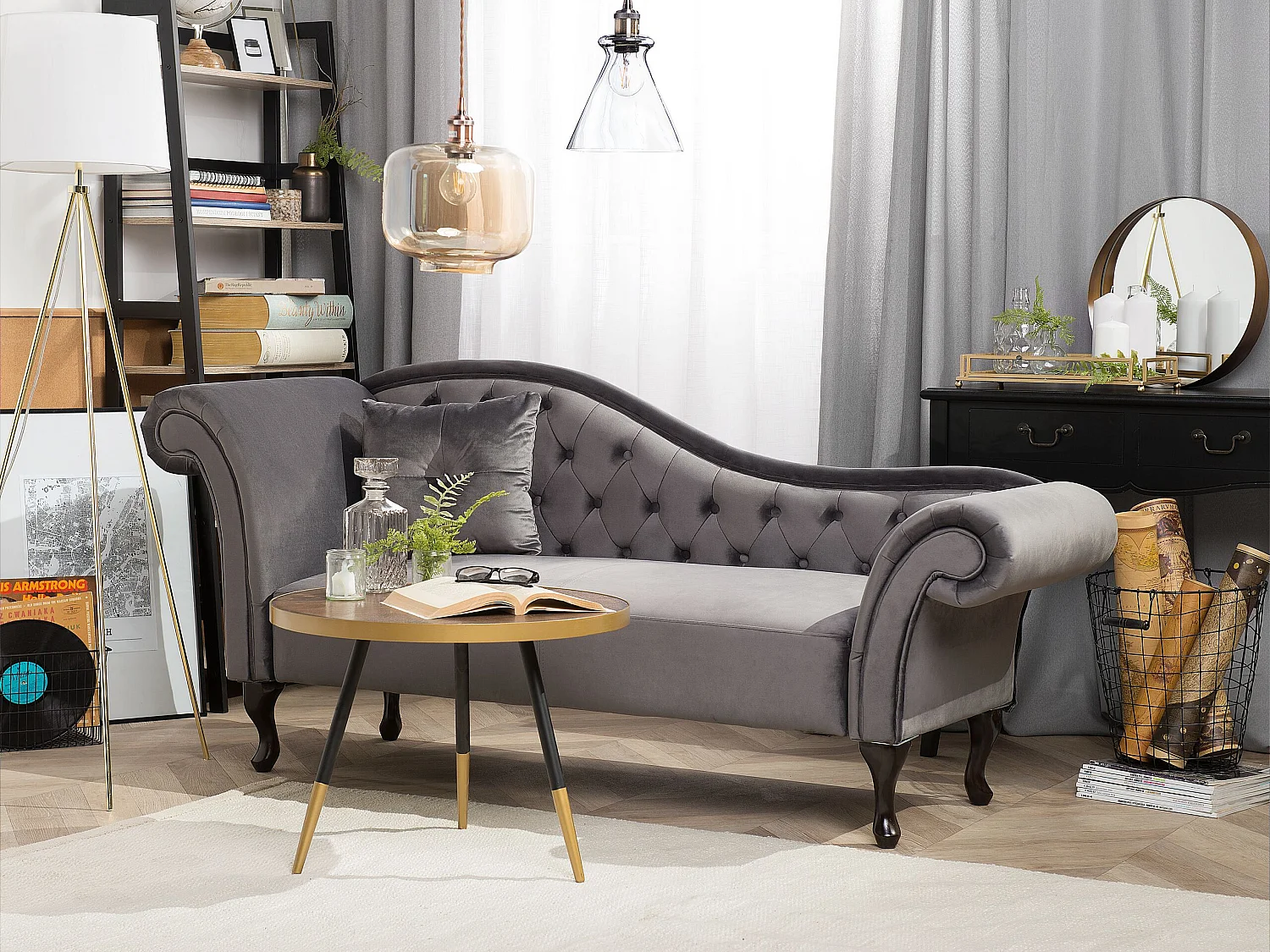 Chaise longue côté droite LATTES Velours Gris
