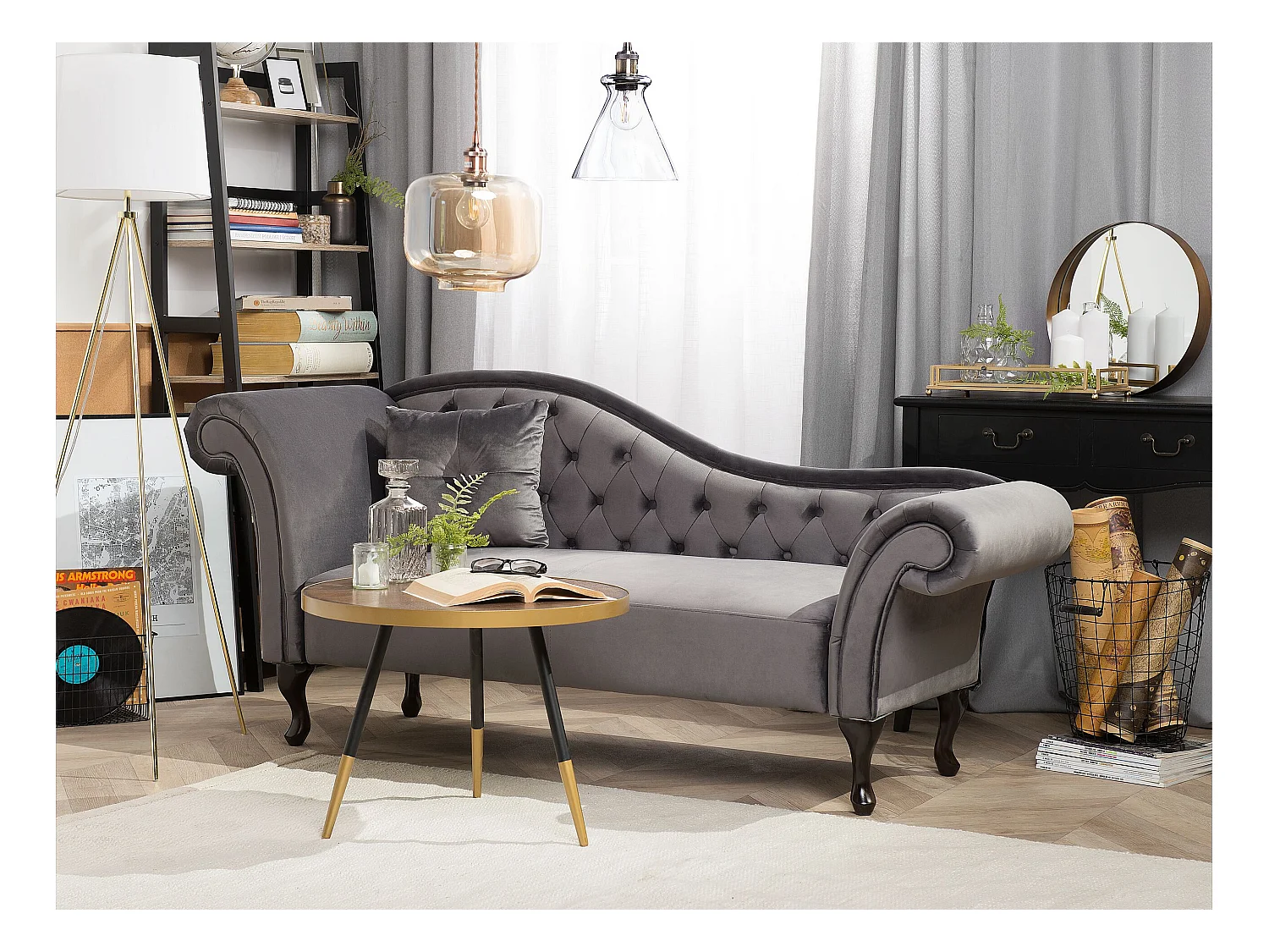 Chaise longue côté droite LATTES Velours Gris