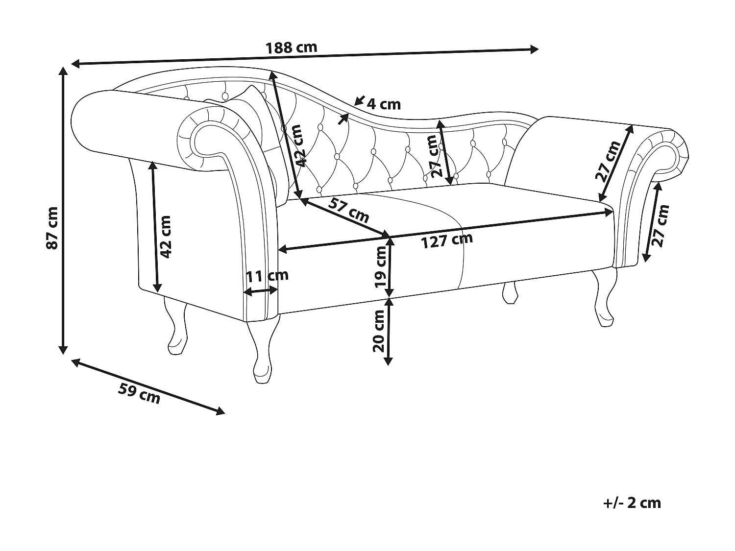 Linkszijdige chaise longue LATTES Fluweel Grijs