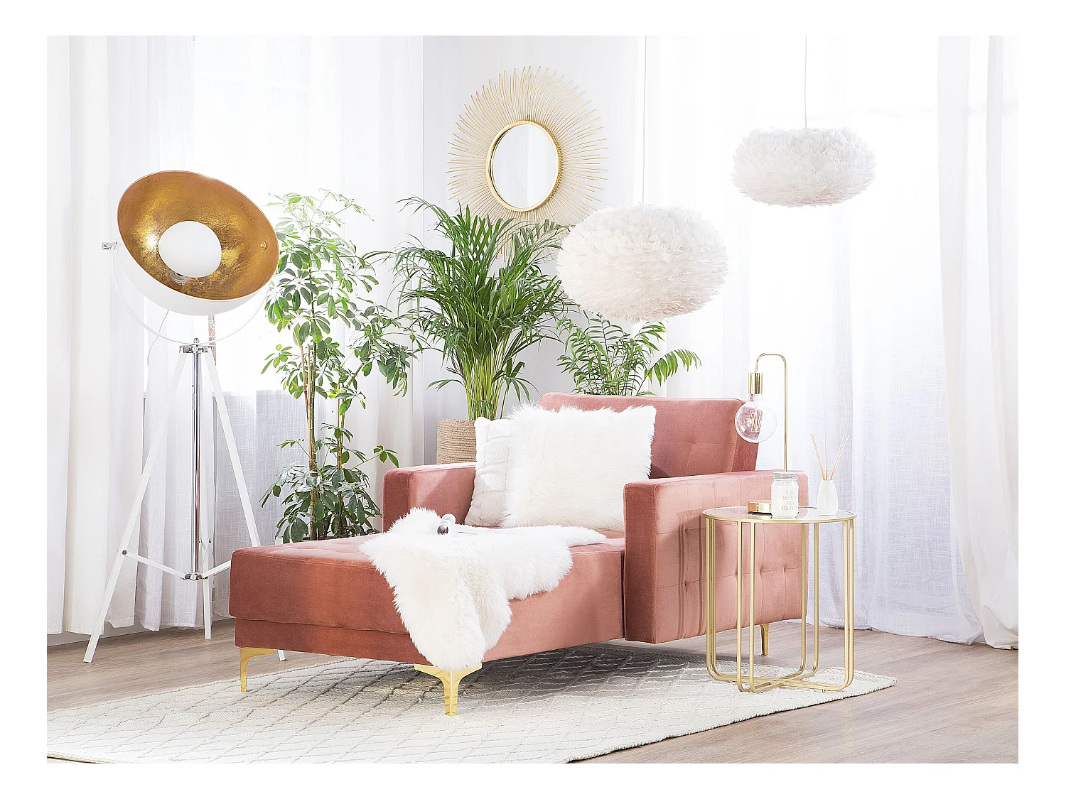 Chaise longue ABERDEEN Velours Rose