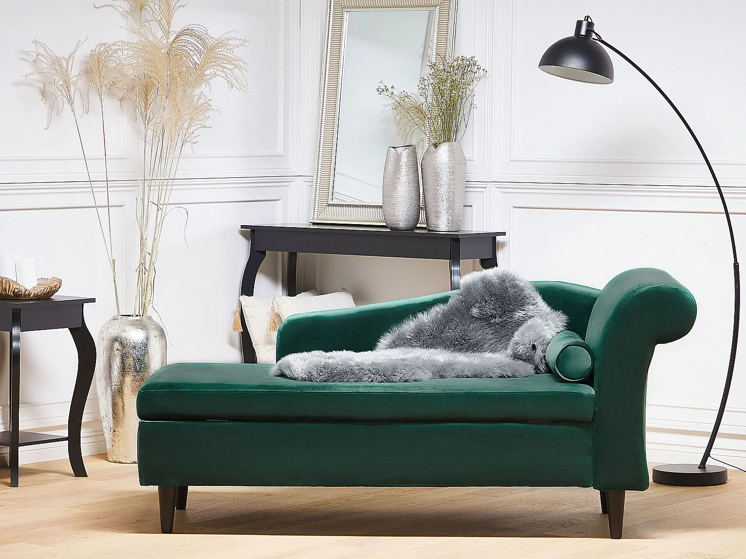 Right-Hand Chaise Longue LUIRO Velvet Dark Green with Storage