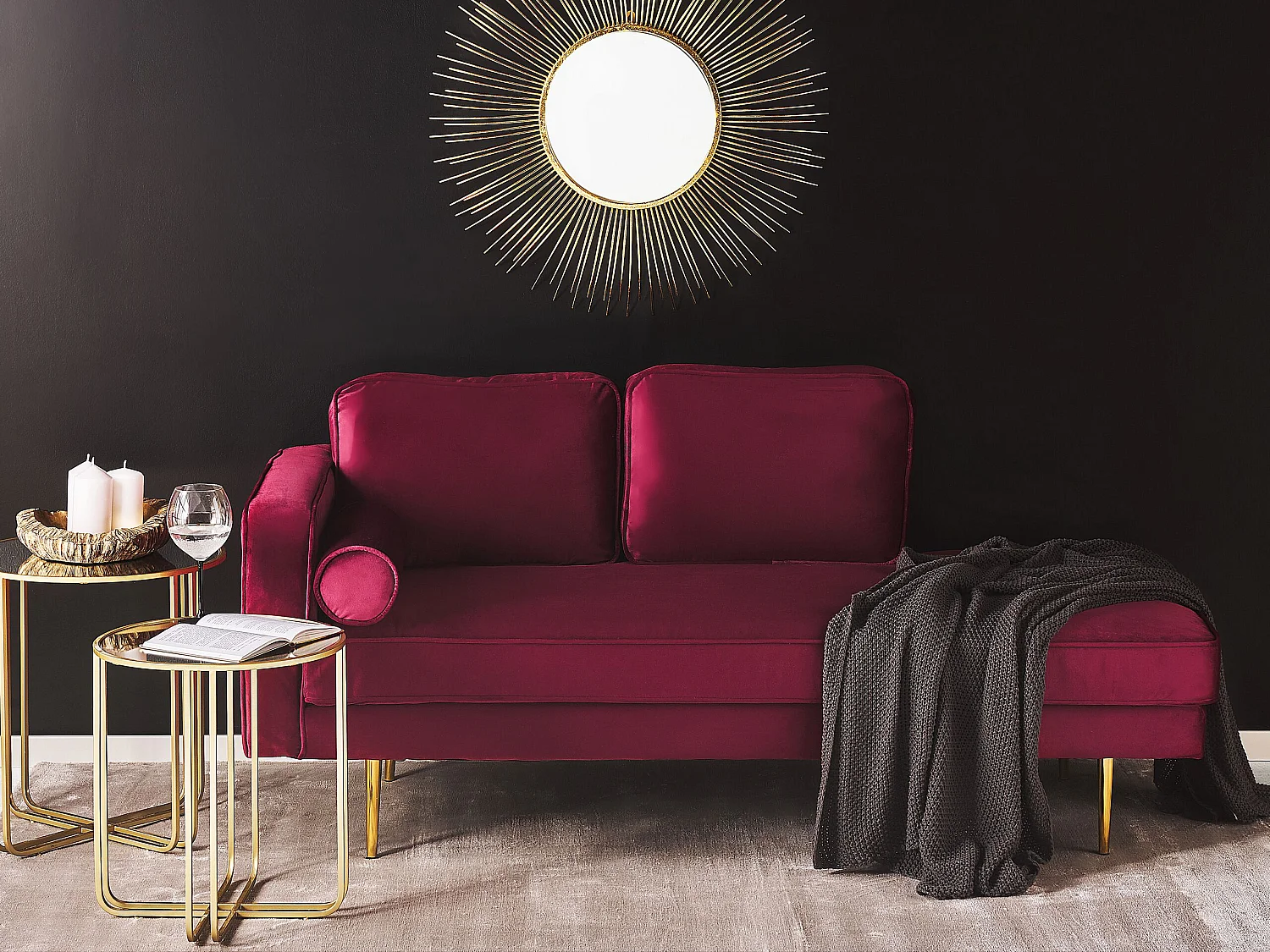 Chaise longue versione sinistra MIRAMAS Velluto Rosso scuro