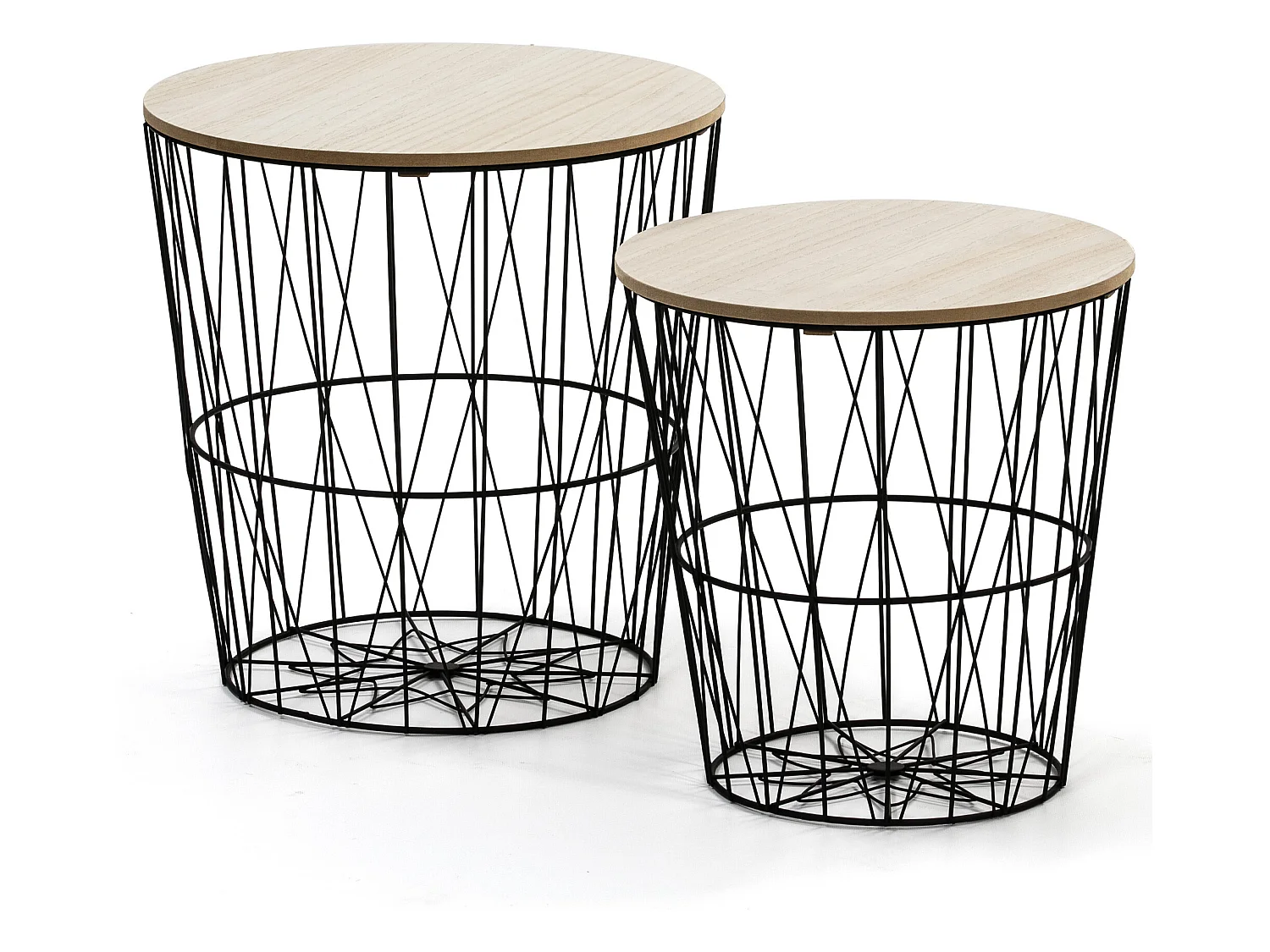 Ik speel 2 Guili salontafels met een natuurlijke houten blad, een metalen frame in het zwart.