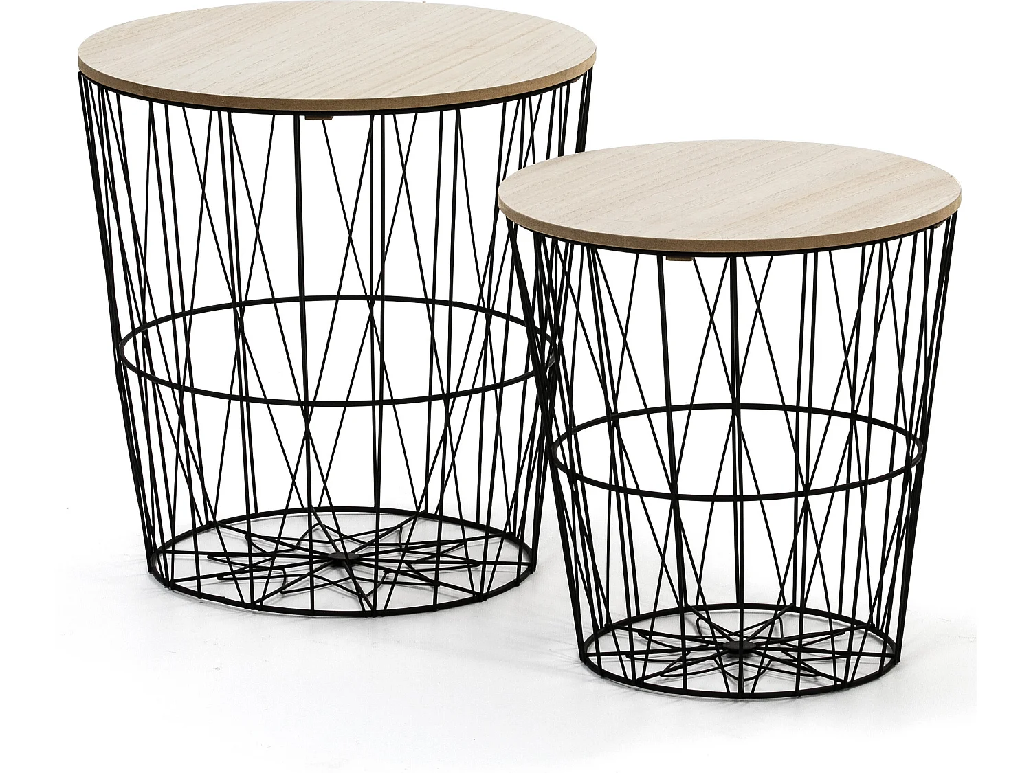 Ik speel 2 Guili salontafels met een natuurlijke houten blad, een metalen frame in het zwart.