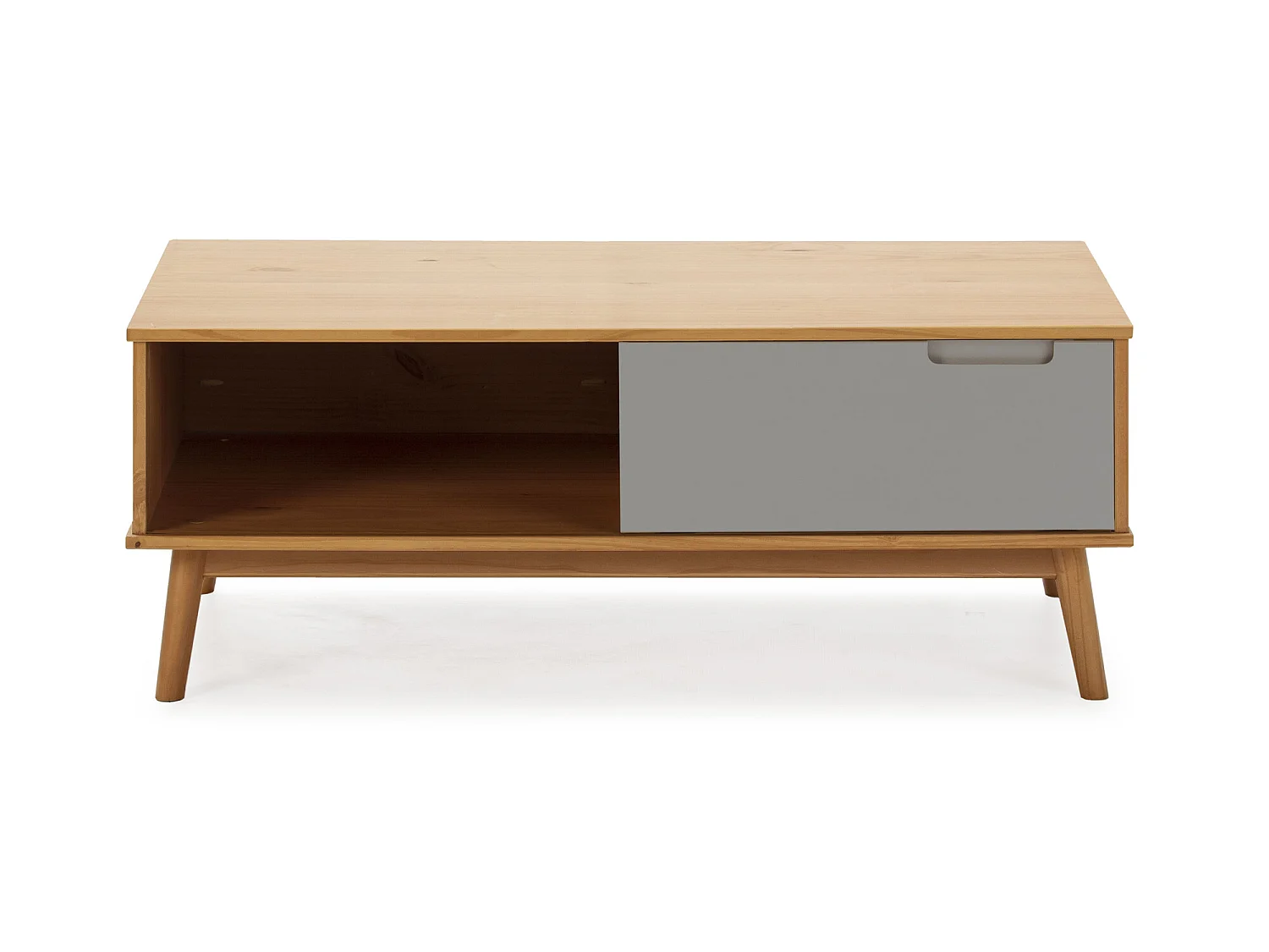 Table Basse 1 Porte Bruce Coulissante et 1 Creux, Bois Massif, Longueur 110 cm