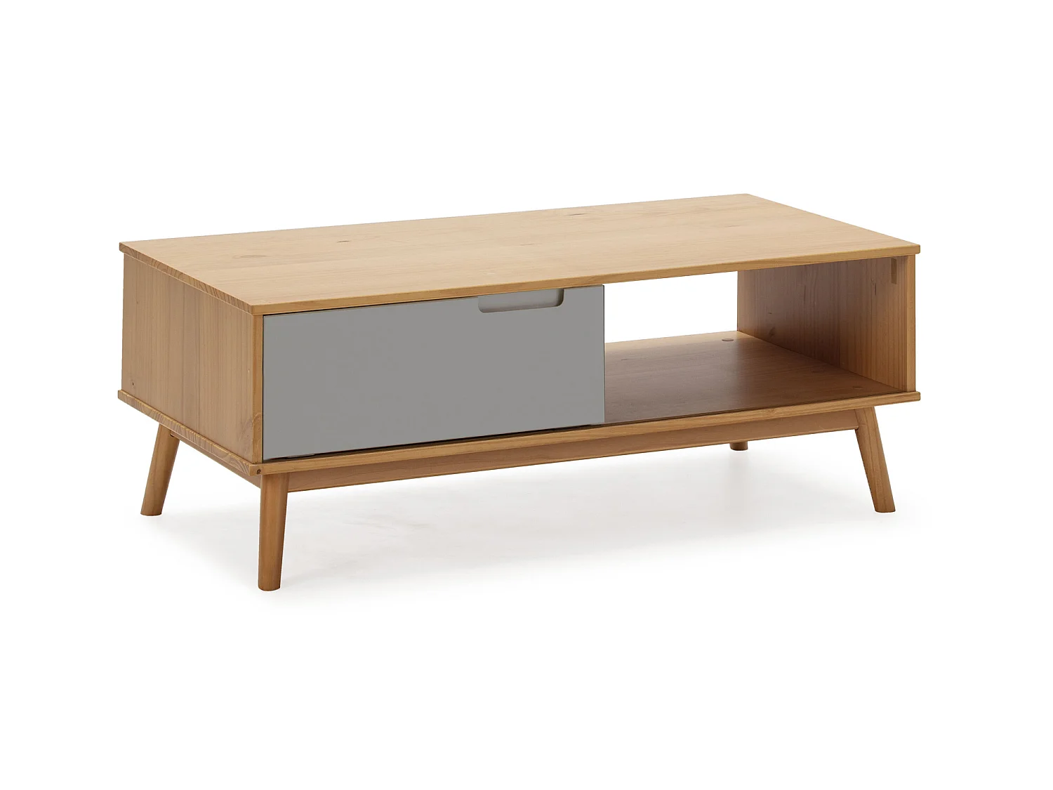 Table Basse 1 Porte Bruce Coulissante et 1 Creux, Bois Massif, Longueur 110 cm