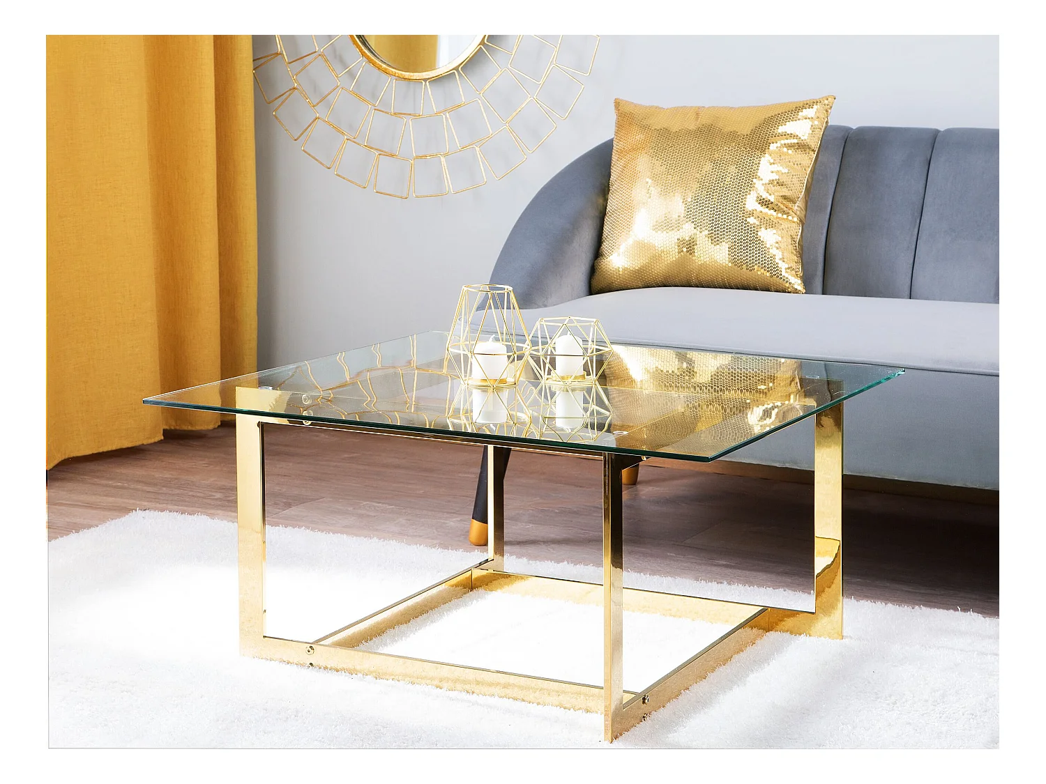 Moderner Couchtisch aus Glas mit Metallgestell Gold Crystal