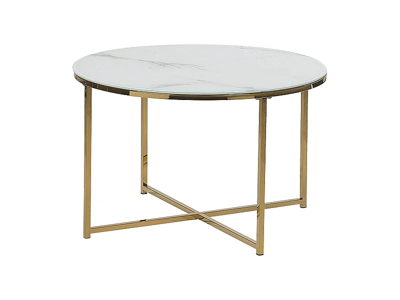 Runder Couchtisch Weiß Marmor Optik Edelstahl Gold glamouröser Stil Quincy