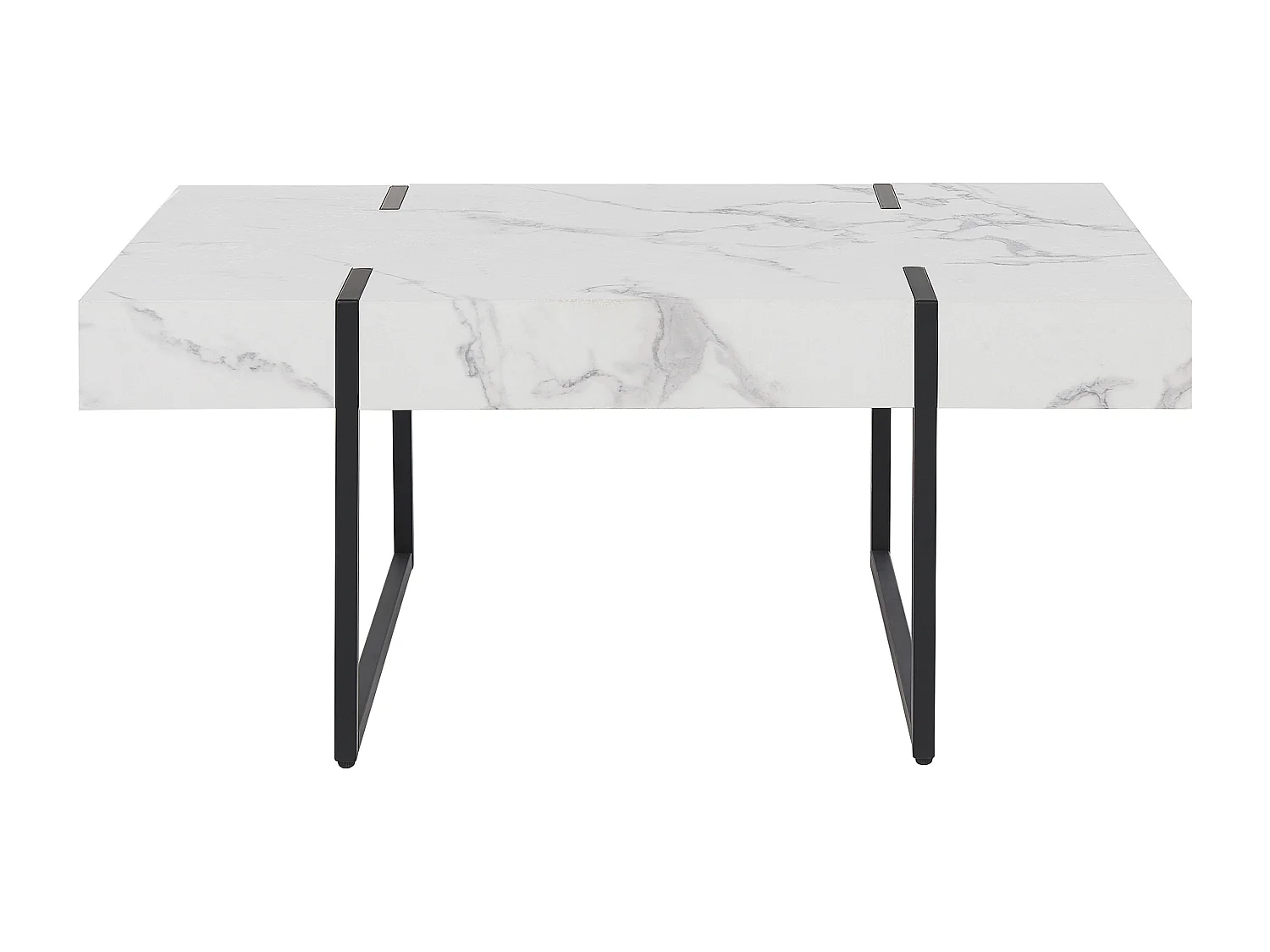 Couchtisch Marmor Optik weiß 100 x 60 cm schwarze Metallbeine modern Merced