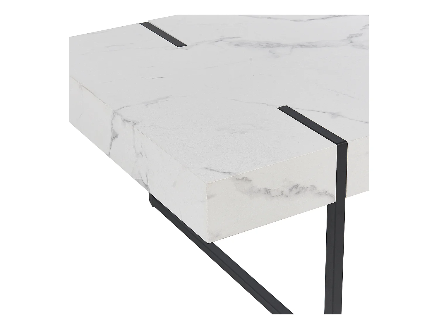 Couchtisch Marmor Optik weiß 100 x 60 cm schwarze Metallbeine modern Merced