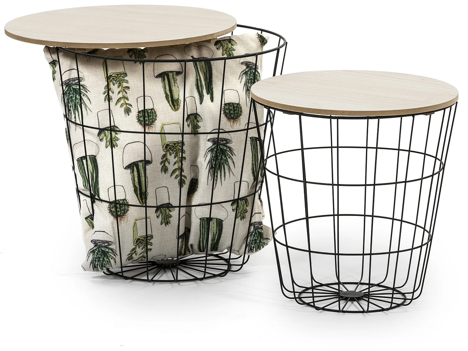 Coppia di tavolini da caffè Everest con ripiano in Legno Naturale e Struttura in Metallo Nero