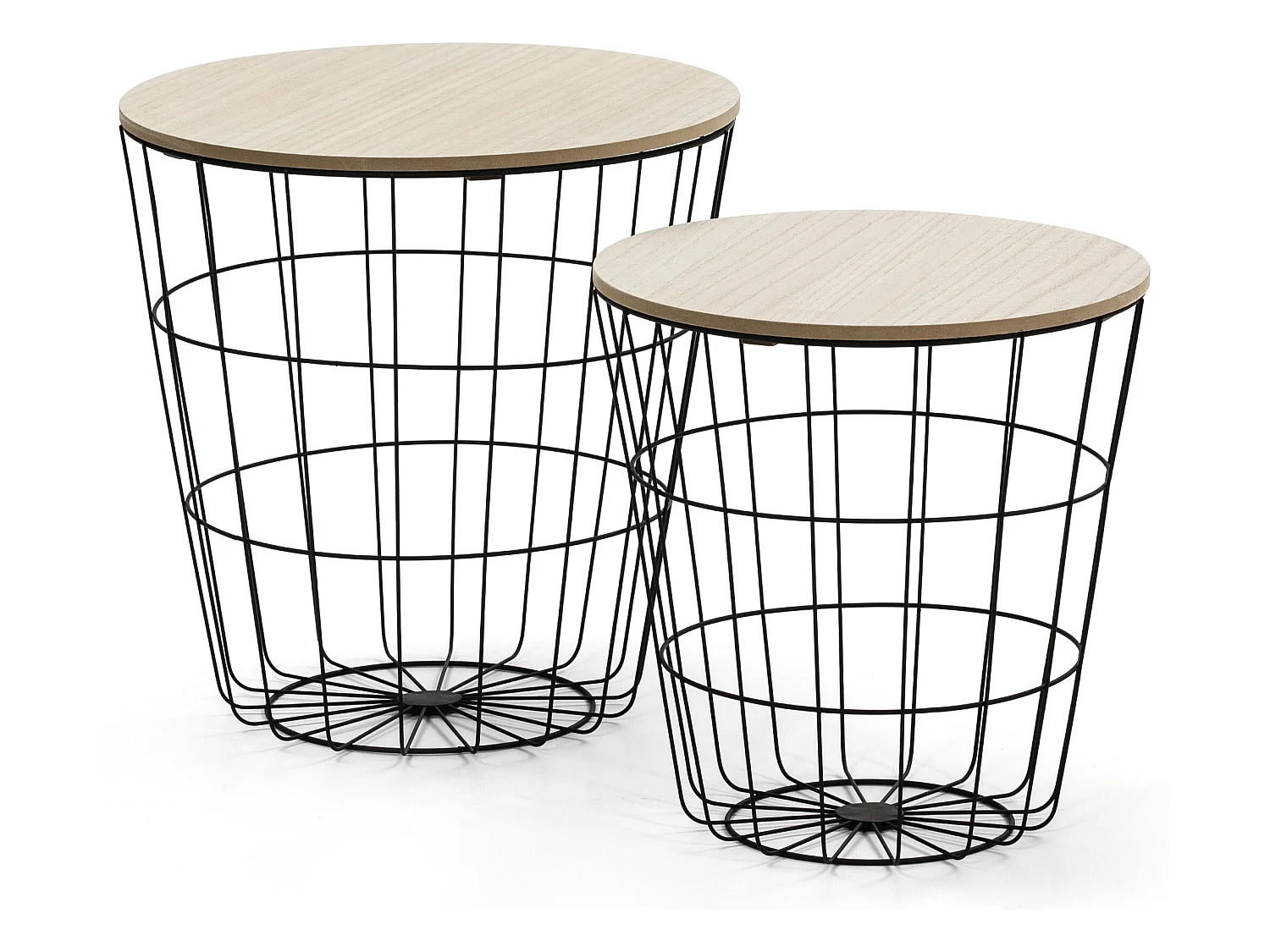 Set de 2 Tables Basses Everest, Plateau en placage de Bois Naturel et Structure métal