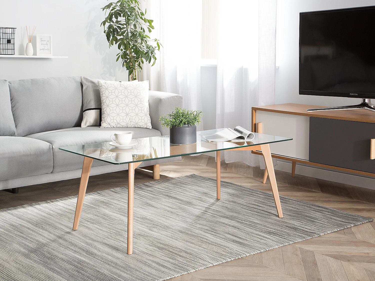 Couchtisch Sicherheitsglas 120 x 60 cm Buchenholz hellbraun / transparent Hudson