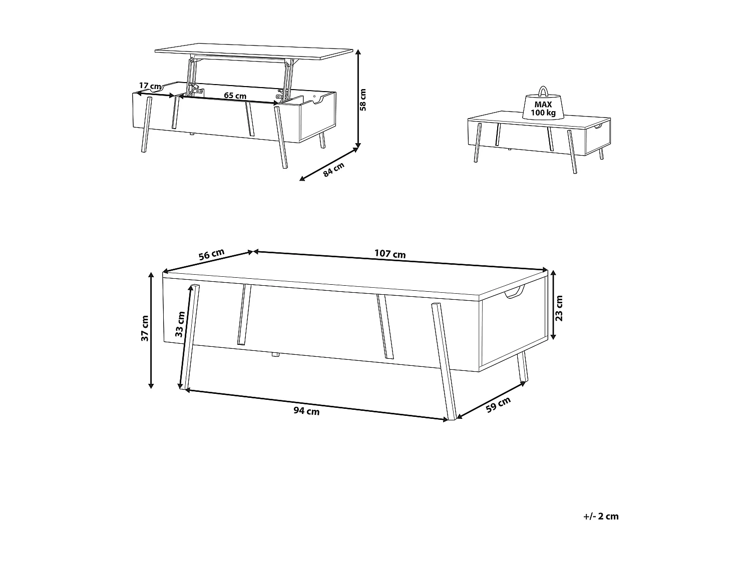 Moderner Couchtisch mit Stauraum heller Holzfarbton/schwarz Blackpool