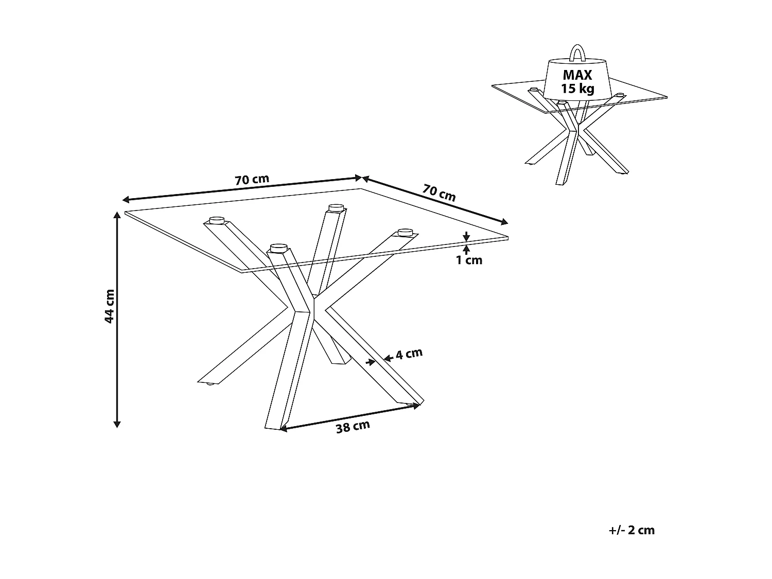 Couchtisch transparent Glas Metallgestell quadratisch 70x70cm silber Starlight