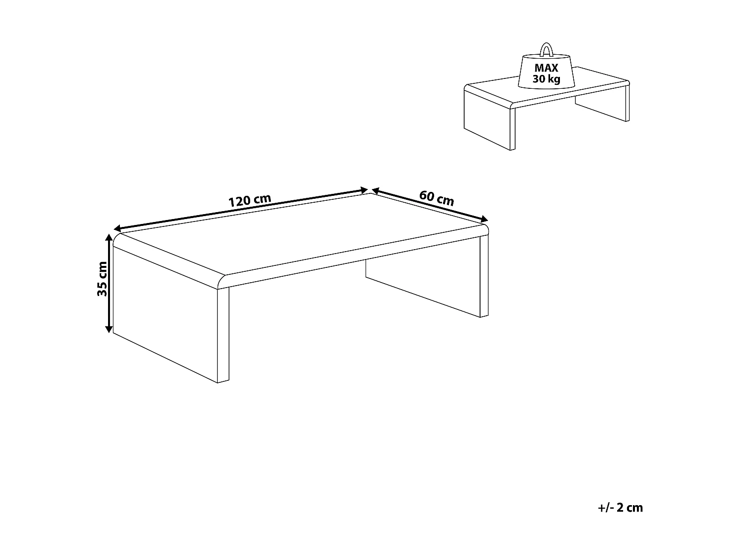 Couchtisch Kaffeetisch Clubtisch weiß U-förmig Glänzend 60 x 120 cm Milwaukee