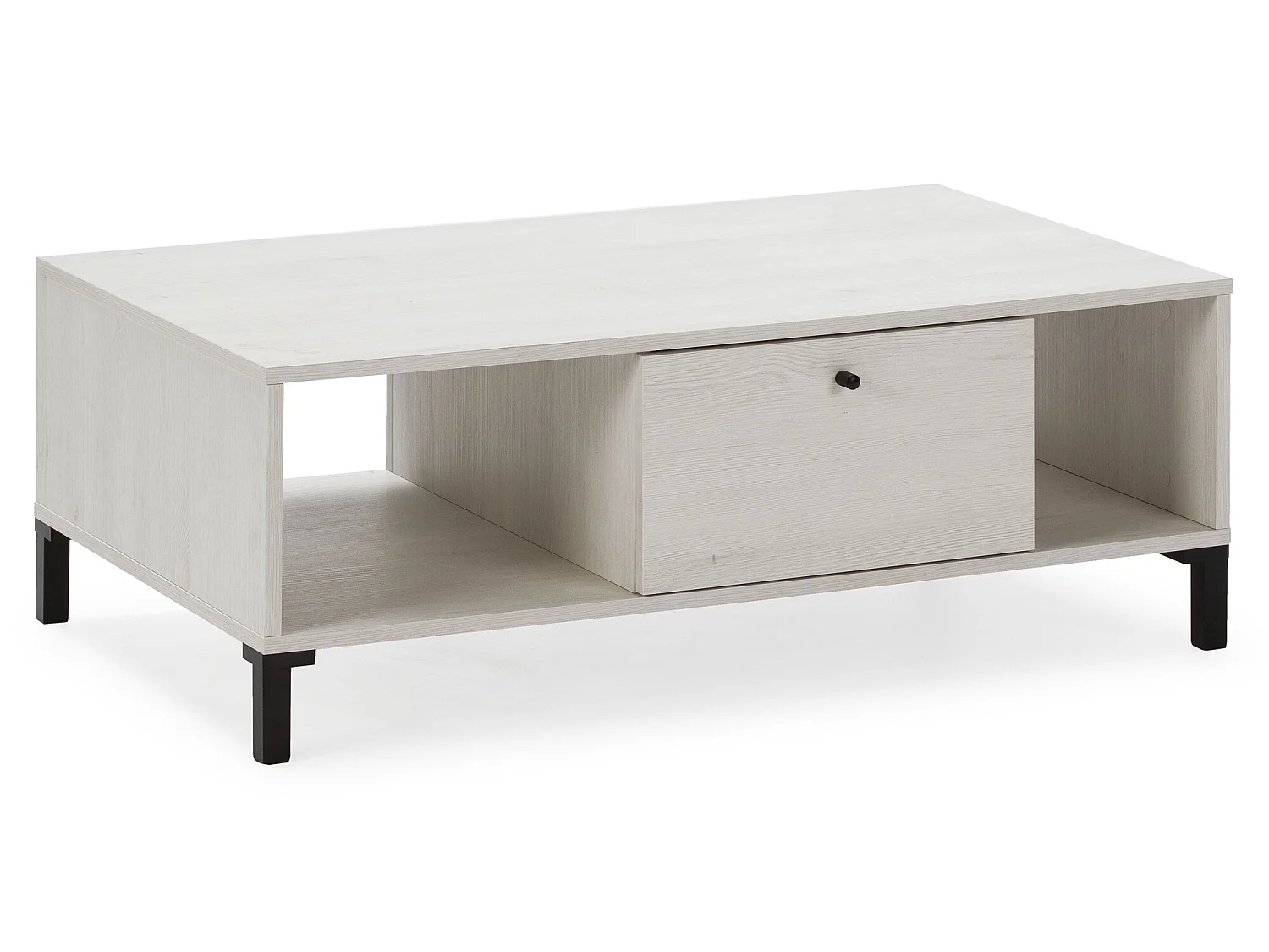 Mesa Centro Javea 1 cajón y 2 Huecos, Color Blanco y Madera