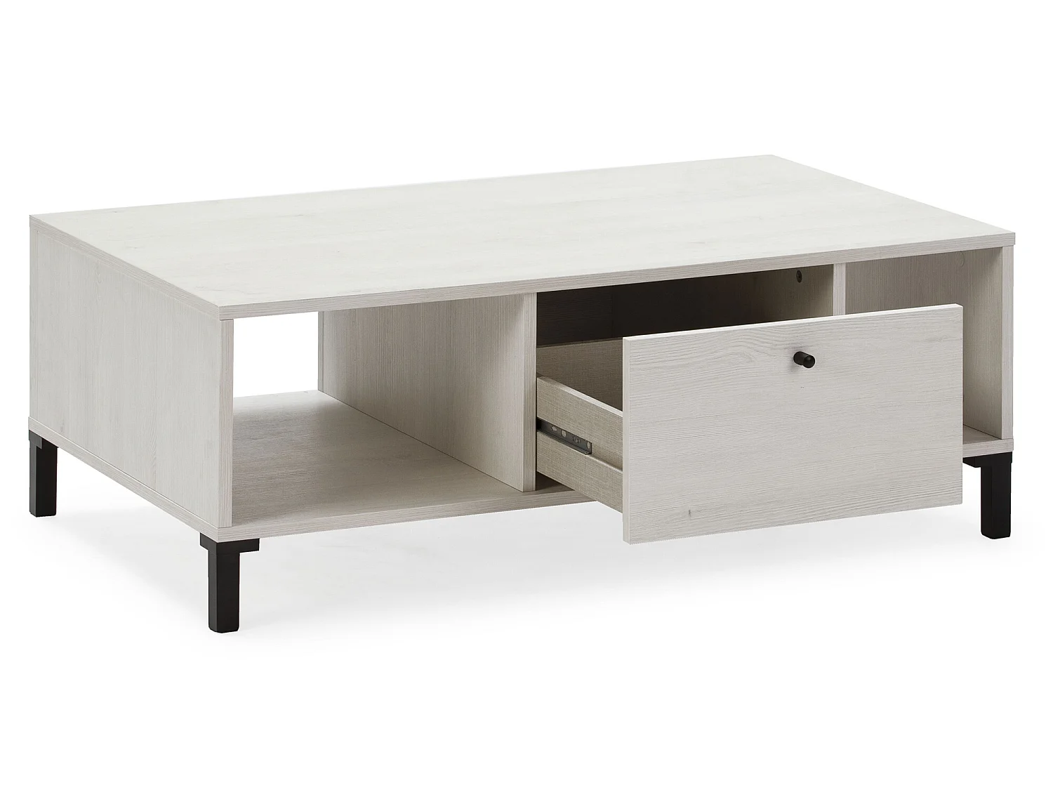 Mesa Centro Javea 1 cajón y 2 Huecos, Color Blanco y Madera