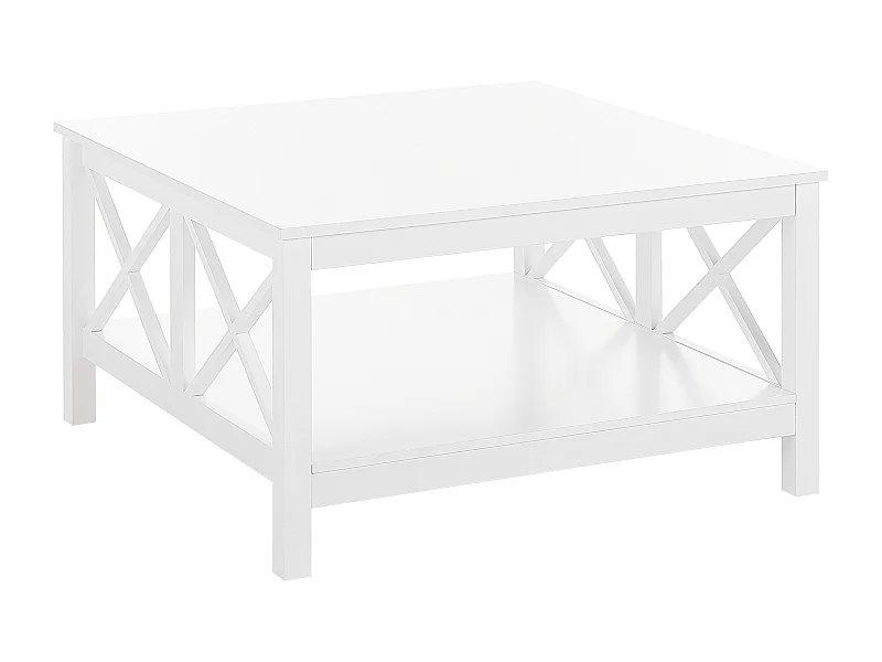 Weißer Couchtisch mit X-förmiger Verstrebung an den Seiten 80 x 80 cm Lotta