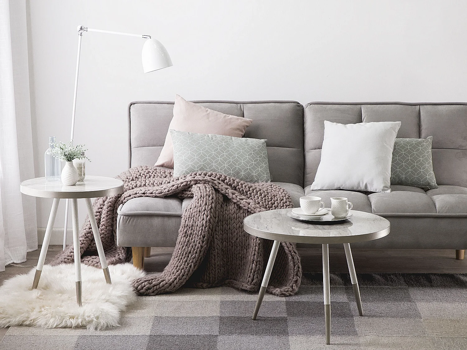 Couchtisch Marmor Optik weiß / silber ⌀ 61 cm RAMONA