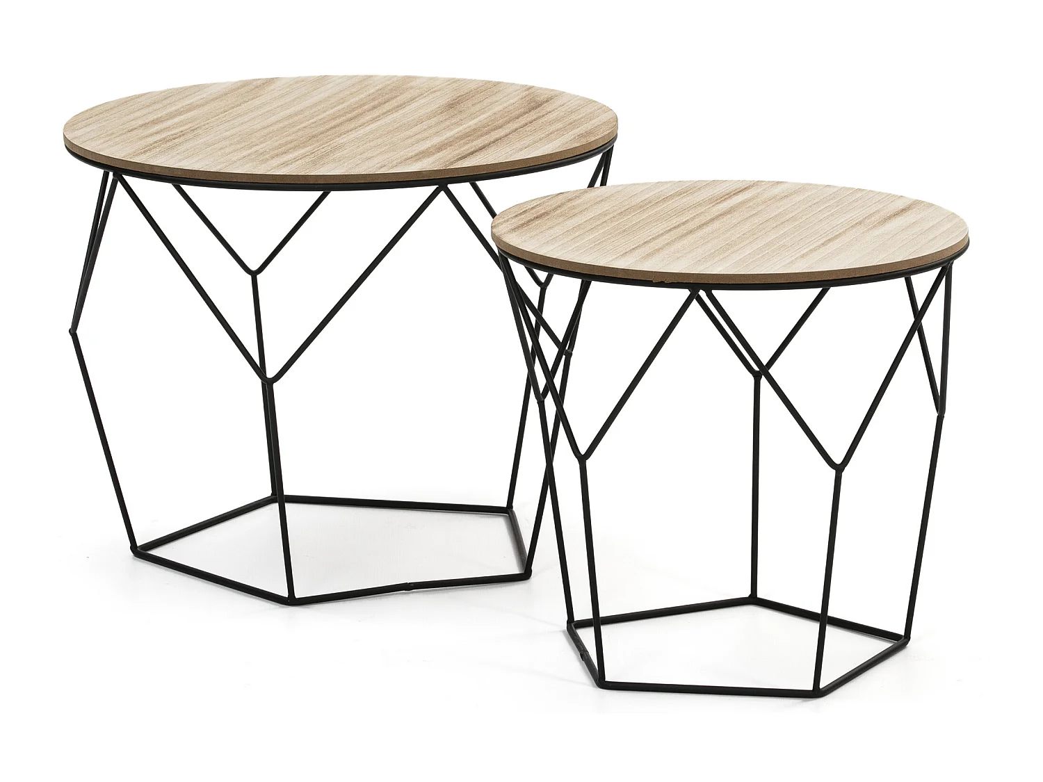 Set de 2 Tables Basses Tokio,Plateau en placage de Bois Naturel et Structure en métal