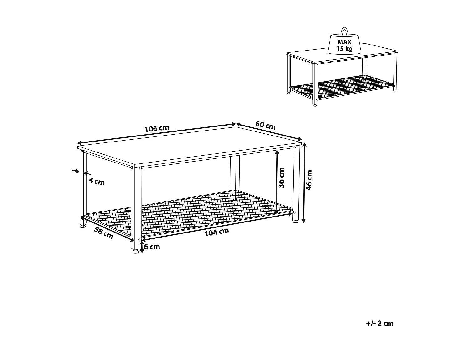Stabiler Couchtisch in dunklem Holzfarbton mit praktischem Ablageboden 106 x 60 cm Aston