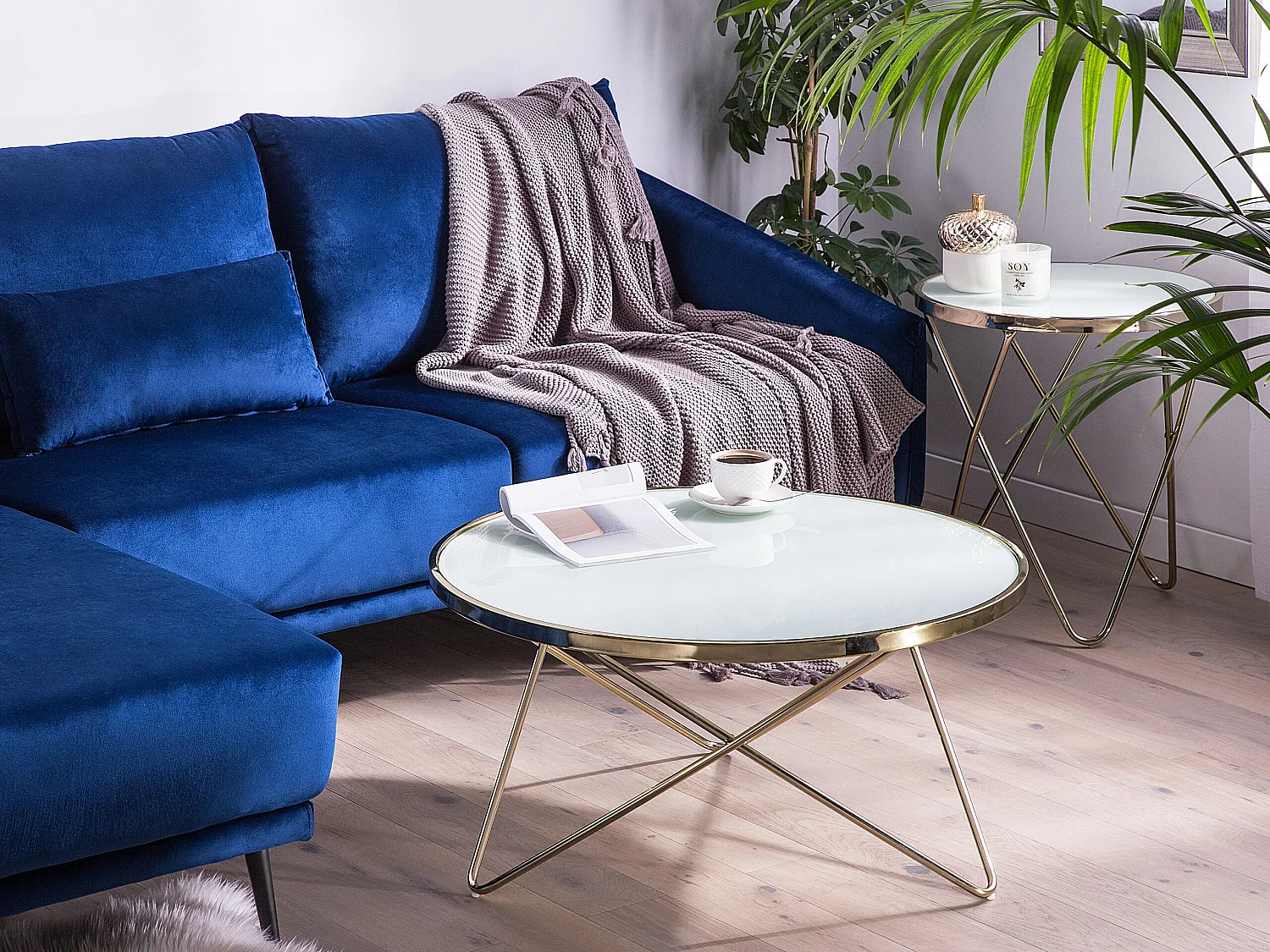 Tavolino da caffè MERIDIAN Vetro temperato Bianco/ Oro