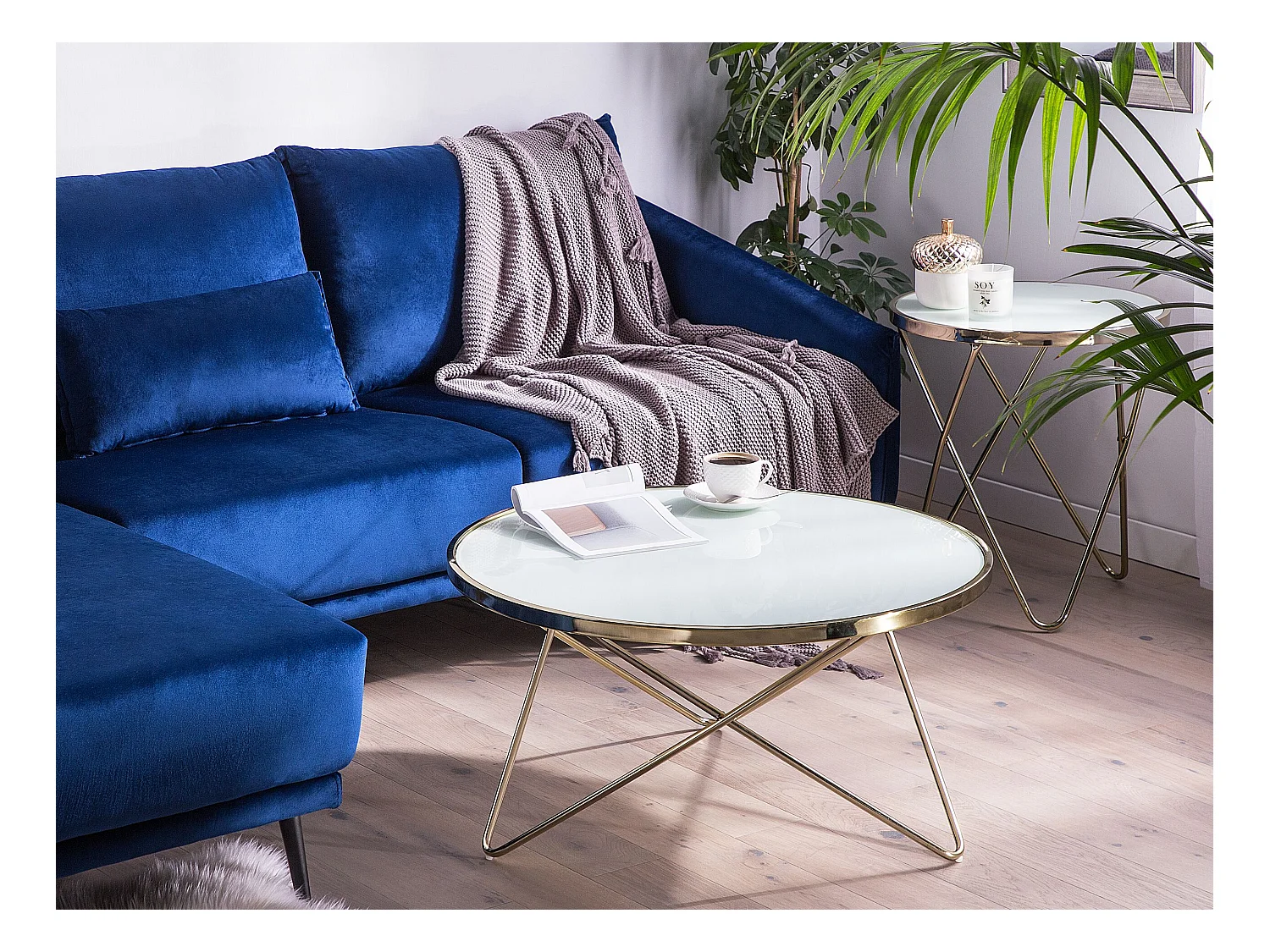 Stolik kawowy MERIDIAN Szkło hartowane Biały/ złoty