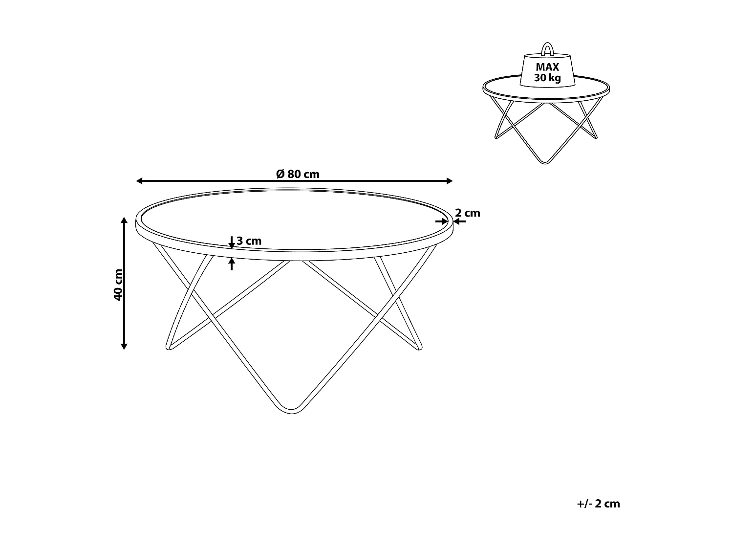 Mesa de centro MERIDIAN Vidro de segurança (temperado) Branco/Dourado