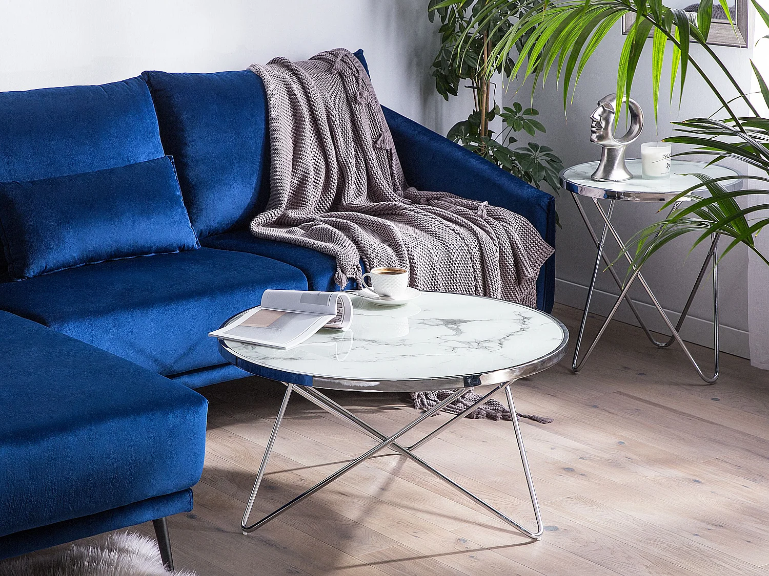 Tavolino da caffè MERIDIAN Vetro temperato Marmo/ Argento