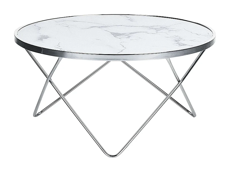 Couchtisch MERIDIAN Sicherheitsglas Marmor Optik / Silber
