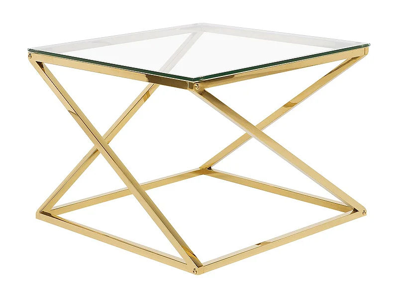 Moderner Couchtisch aus Glas mit Metallgestell in Gold Beverly