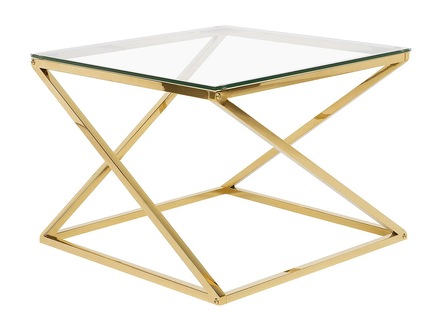 Moderner Couchtisch aus Glas mit Metallgestell in Gold Beverly