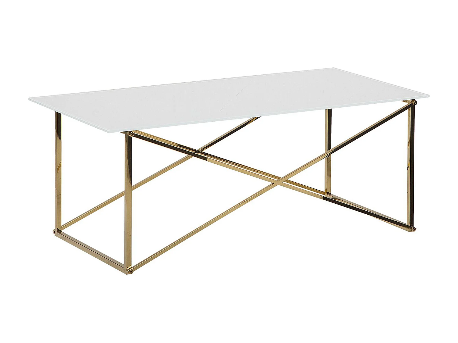 Couchtisch Glasplatte in Weiß und Edelstahlgestell silber 100 x 50 cm Glamour Wohnzimmer Kaffetisch Emporia