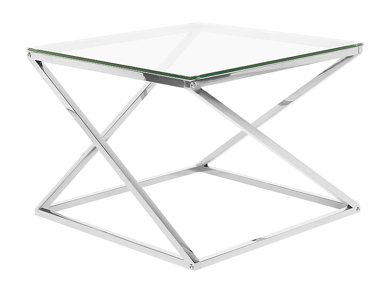 Moderner Couchtisch aus Glas mit Metallgestell in Silber Beverly