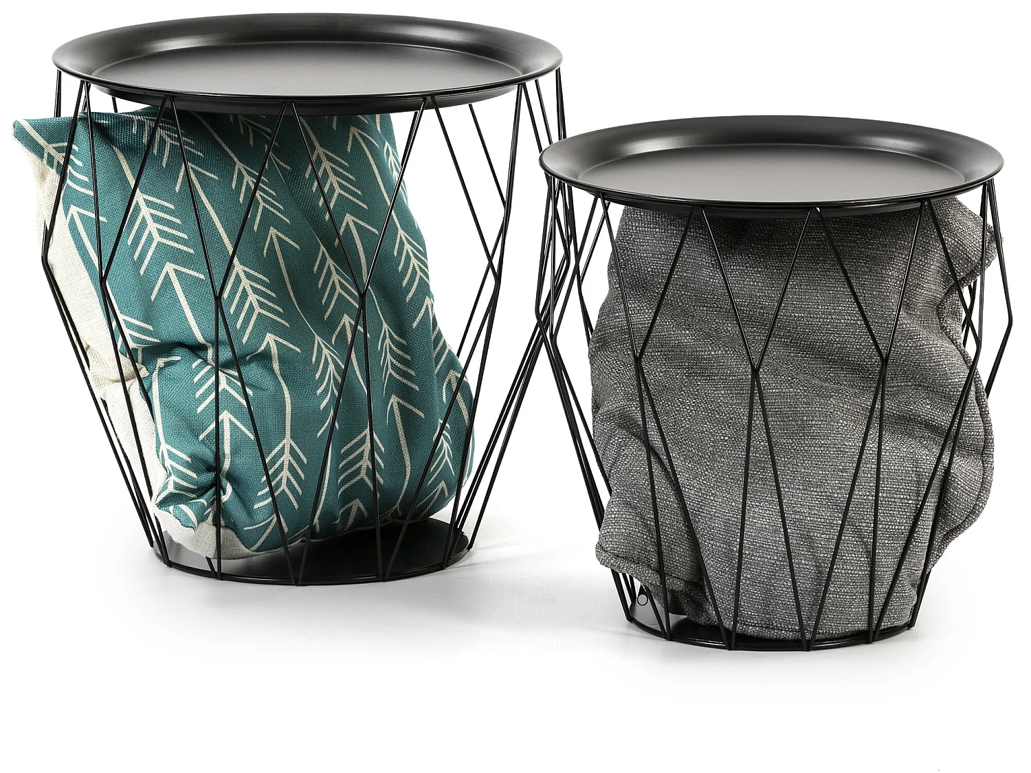 Juego 2 mesas de Centro Kabul con Bandeja en Color Negro y Estructura de Metal en Negro