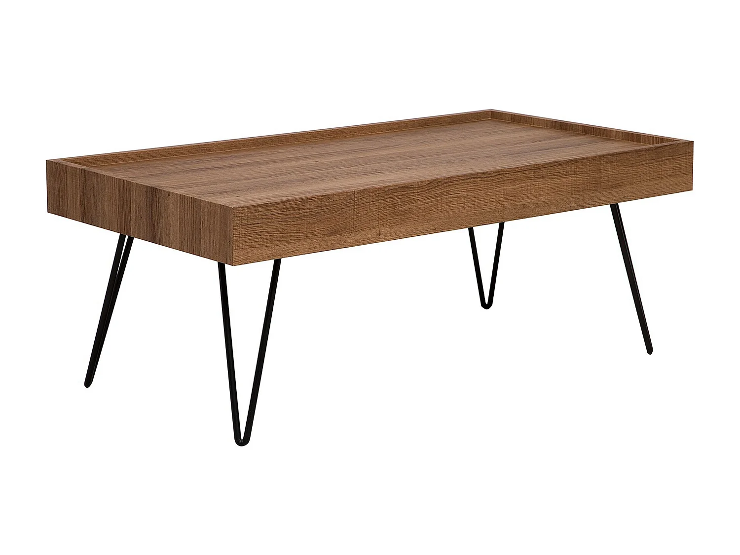 Couchtisch Holzoptik dunkelbraun Metall schwarz Haarnadelbeine 100x60 cm Welton