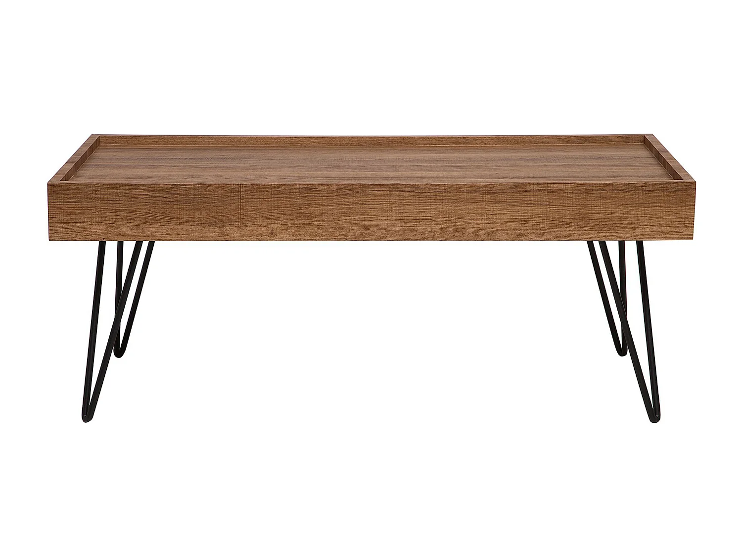 Couchtisch Holzoptik dunkelbraun Metall schwarz Haarnadelbeine 100x60 cm Welton